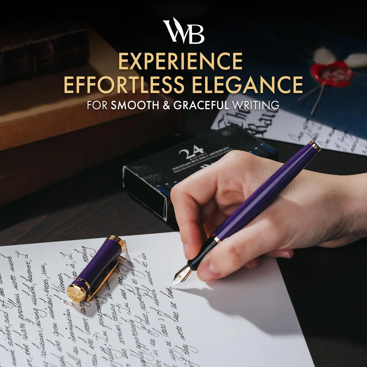 Wordsworth & Black Luxury Fountain Pen Set Medium Nib Purple | Smooth Ink Flow - view 2