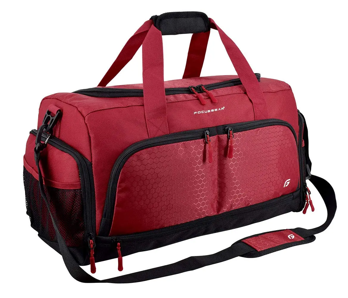 FocusGear Water Resistant Duffel Bag 20" | 10 Compartments, Travel & Gym Ready, Red - main product image