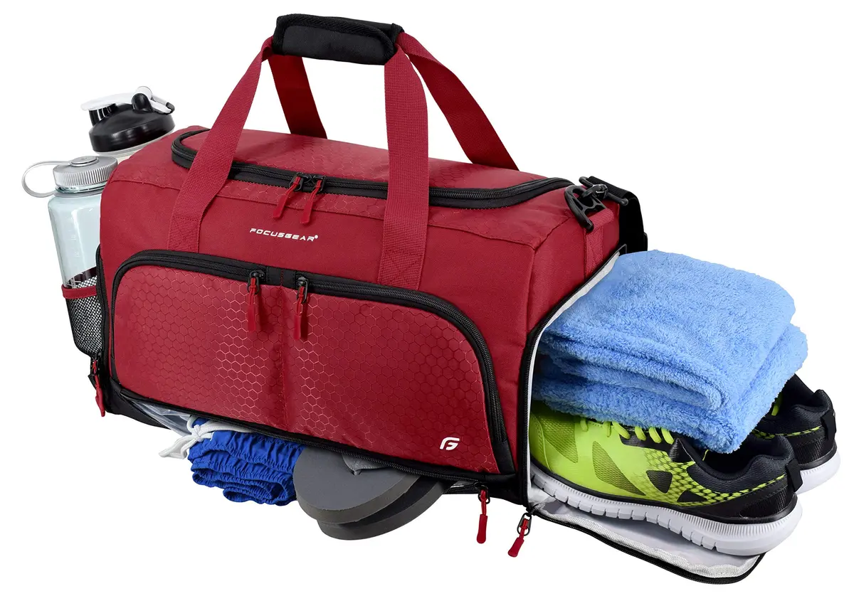FocusGear Water Resistant Duffel Bag 20" | 10 Compartments, Travel & Gym Ready, Red - view 2