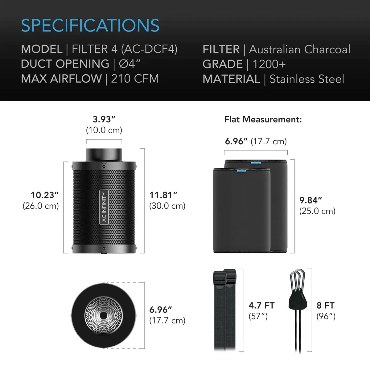 AC Infinity Air Carbon Filter 4" with Premium Australian Charcoal | 210 CFM Airflow for Grow Tents - view 7