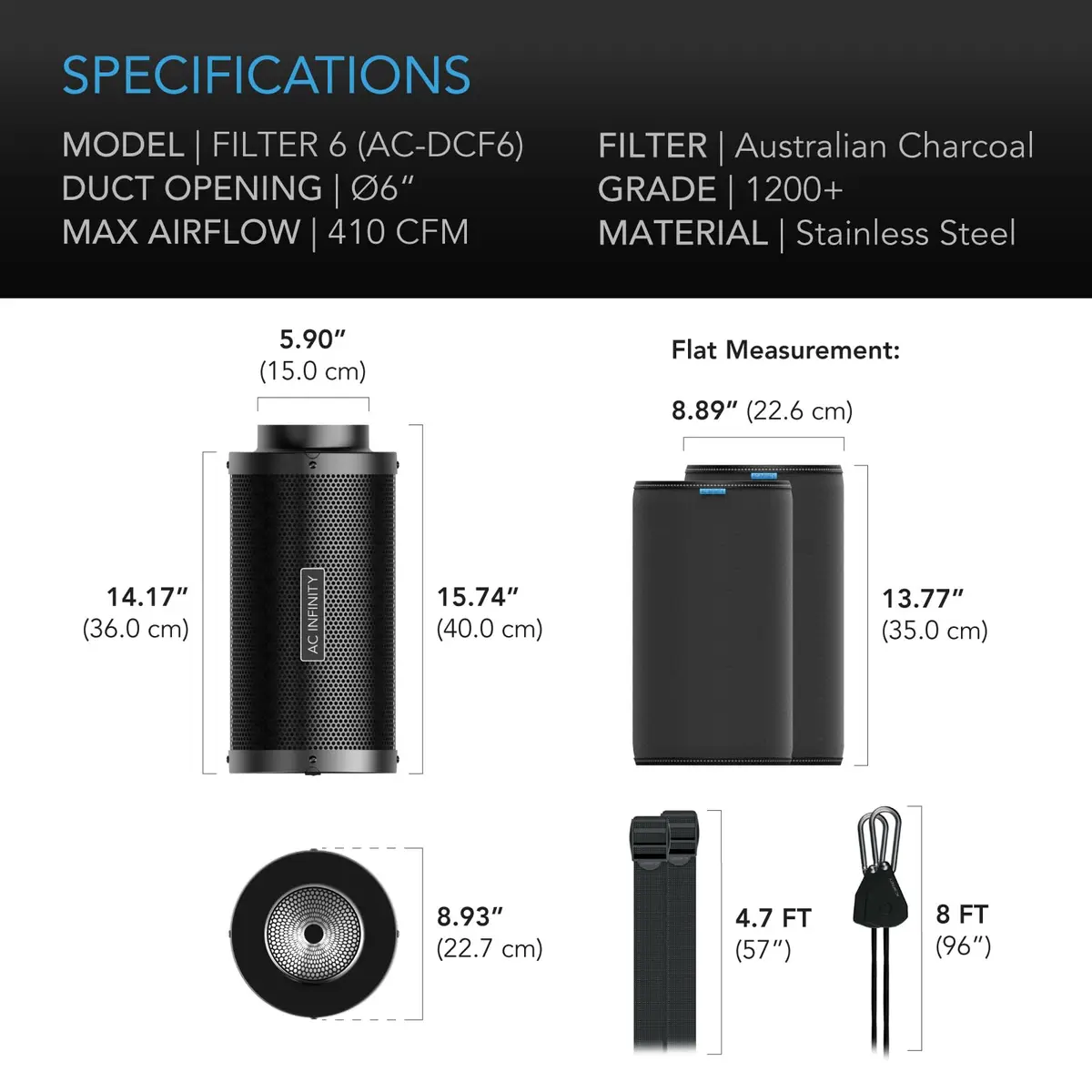 AC Infinity Air Carbon Filter 6" (156g) | 410 CFM Odor Control for Grow Tents - view 7