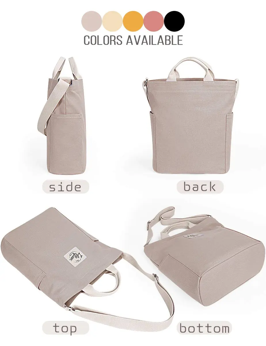 Lily queen Women Canvas Tote Handbag | Casual Hobo Shoulder Bag Crossbody in Taupe Grey - view 7