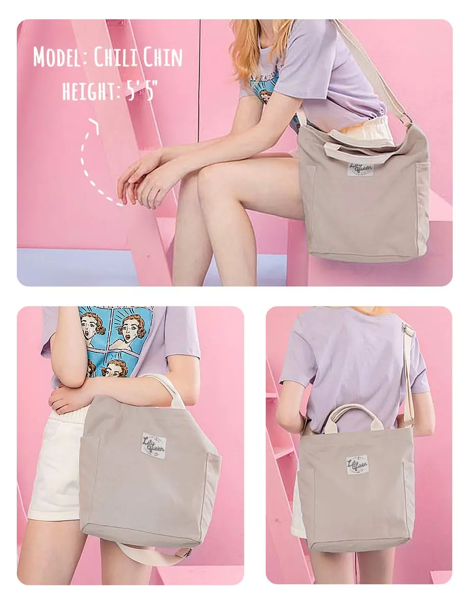 Lily queen Women Canvas Tote Handbag | Casual Hobo Shoulder Bag Crossbody in Taupe Grey - view 2