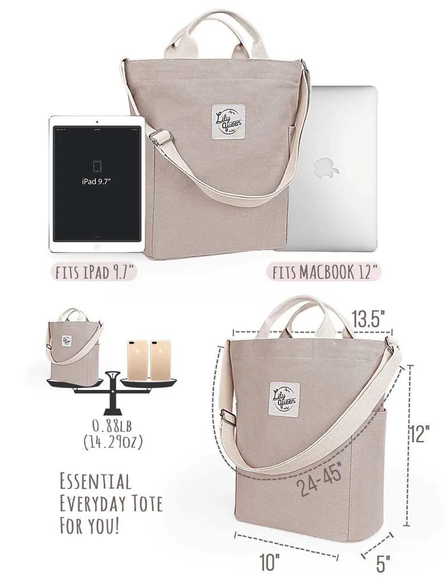 Lily queen Women Canvas Tote Handbag | Casual Hobo Shoulder Bag Crossbody in Taupe Grey - view 4