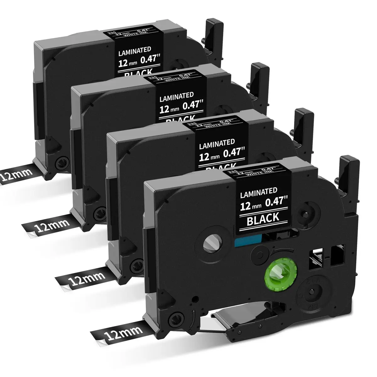 COLORWING White on Black TZe-335 Label Tape 12mm (0.47") x 8m | Compatible with Brother P-Touch Label Makers (4-Pack) - main product image