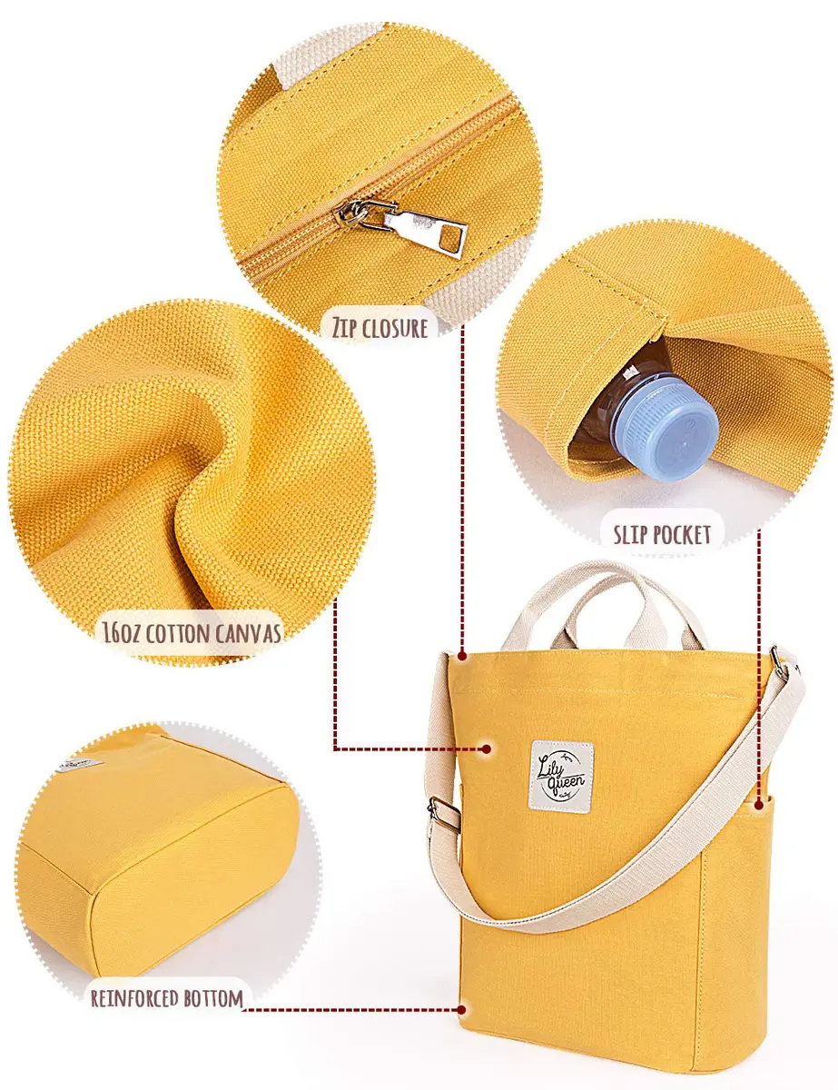 Lily queen Women Canvas Tote Handbag | Casual Shoulder Crossbody Bag in Yellow - view 5