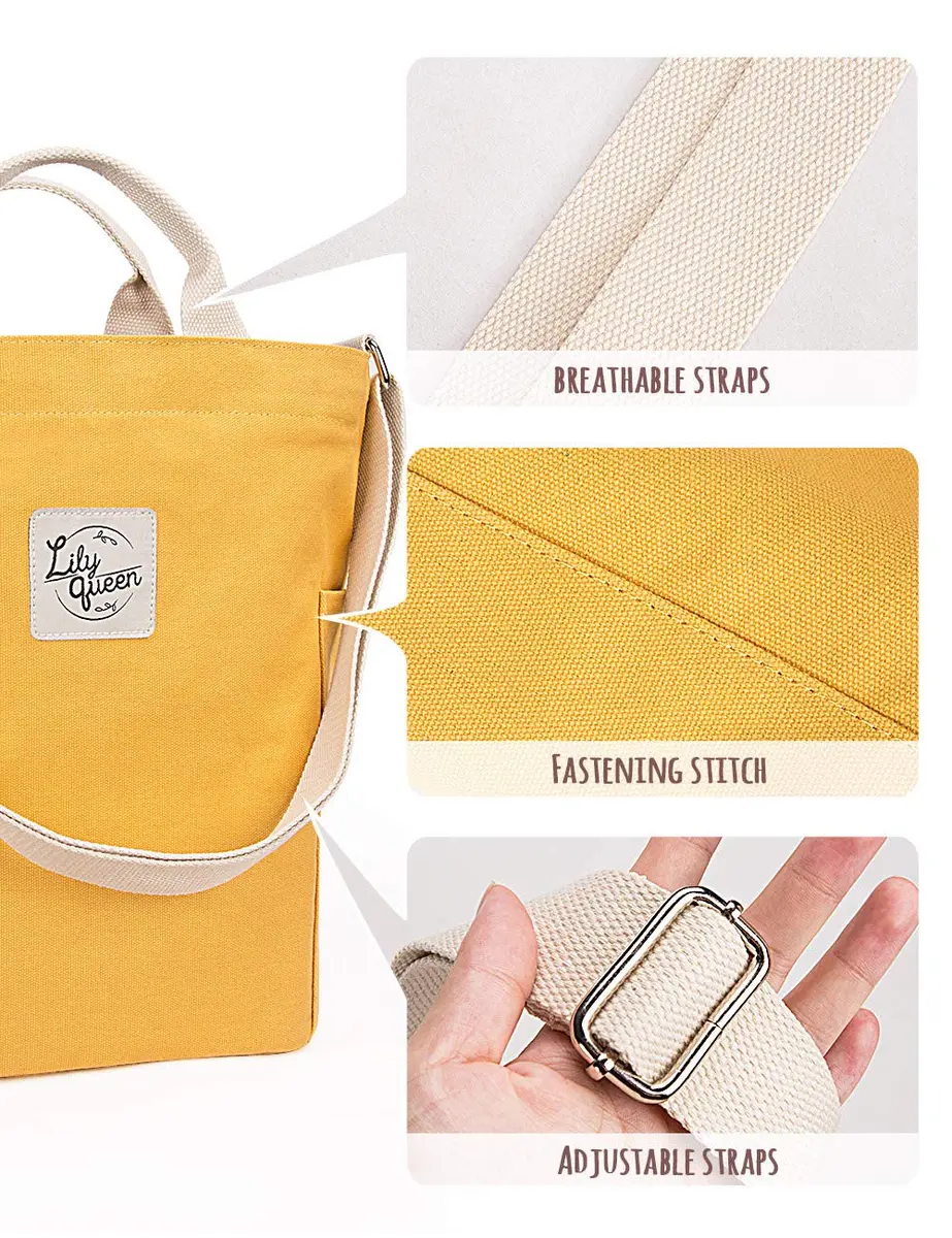 Lily queen Women Canvas Tote Handbag | Casual Shoulder Crossbody Bag in Yellow - view 6