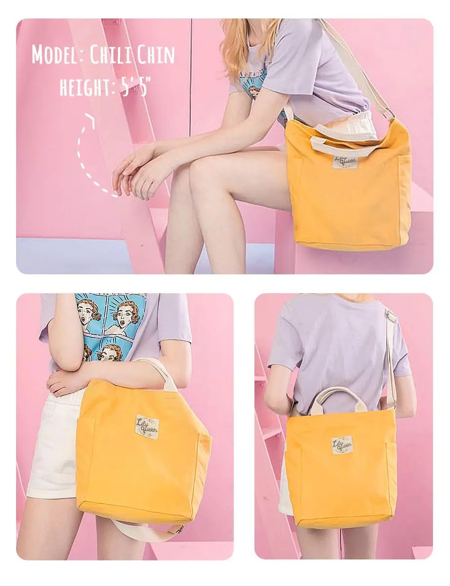 Lily queen Women Canvas Tote Handbag | Casual Shoulder Crossbody Bag in Yellow - view 2