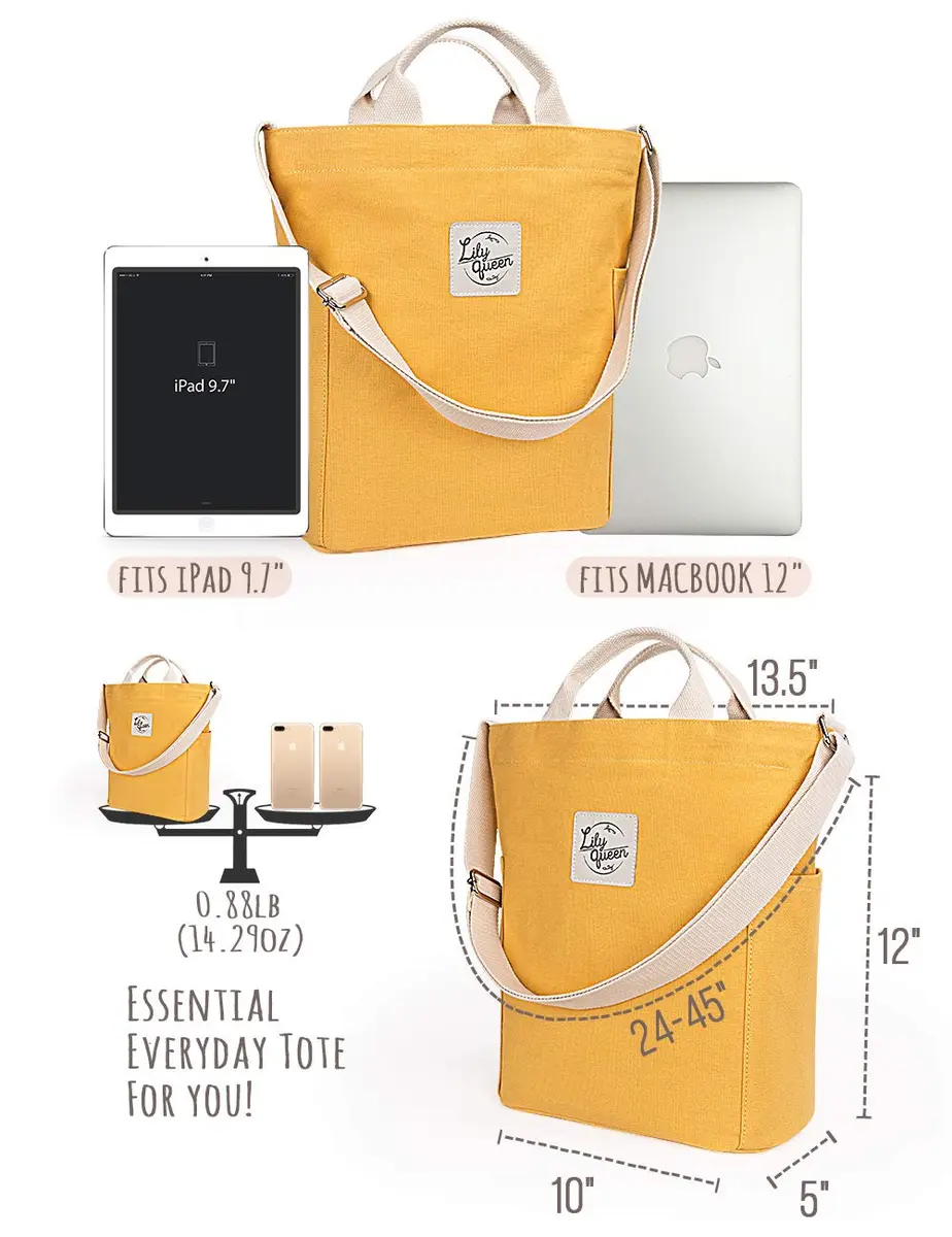 Lily queen Women Canvas Tote Handbag | Casual Shoulder Crossbody Bag in Yellow - view 3