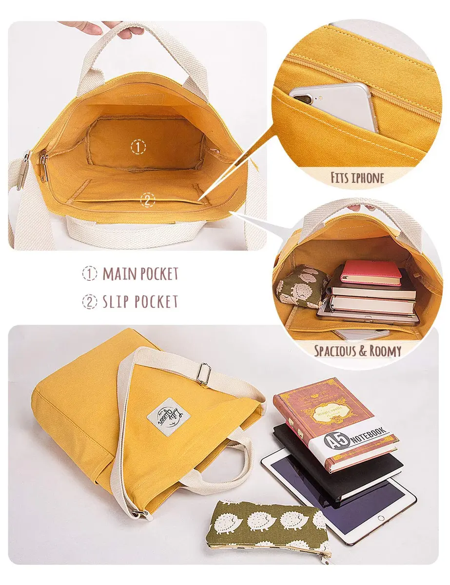 Lily queen Women Canvas Tote Handbag | Casual Shoulder Crossbody Bag in Yellow - view 4