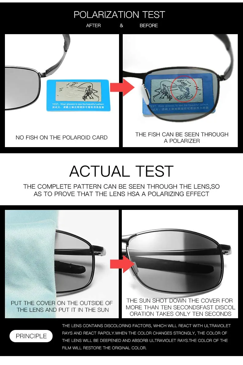 FEISEDY Classic Polarized Photochromic Sunglasses 59mm (2.32 inches) | UV400 Protection for Driving - view 5