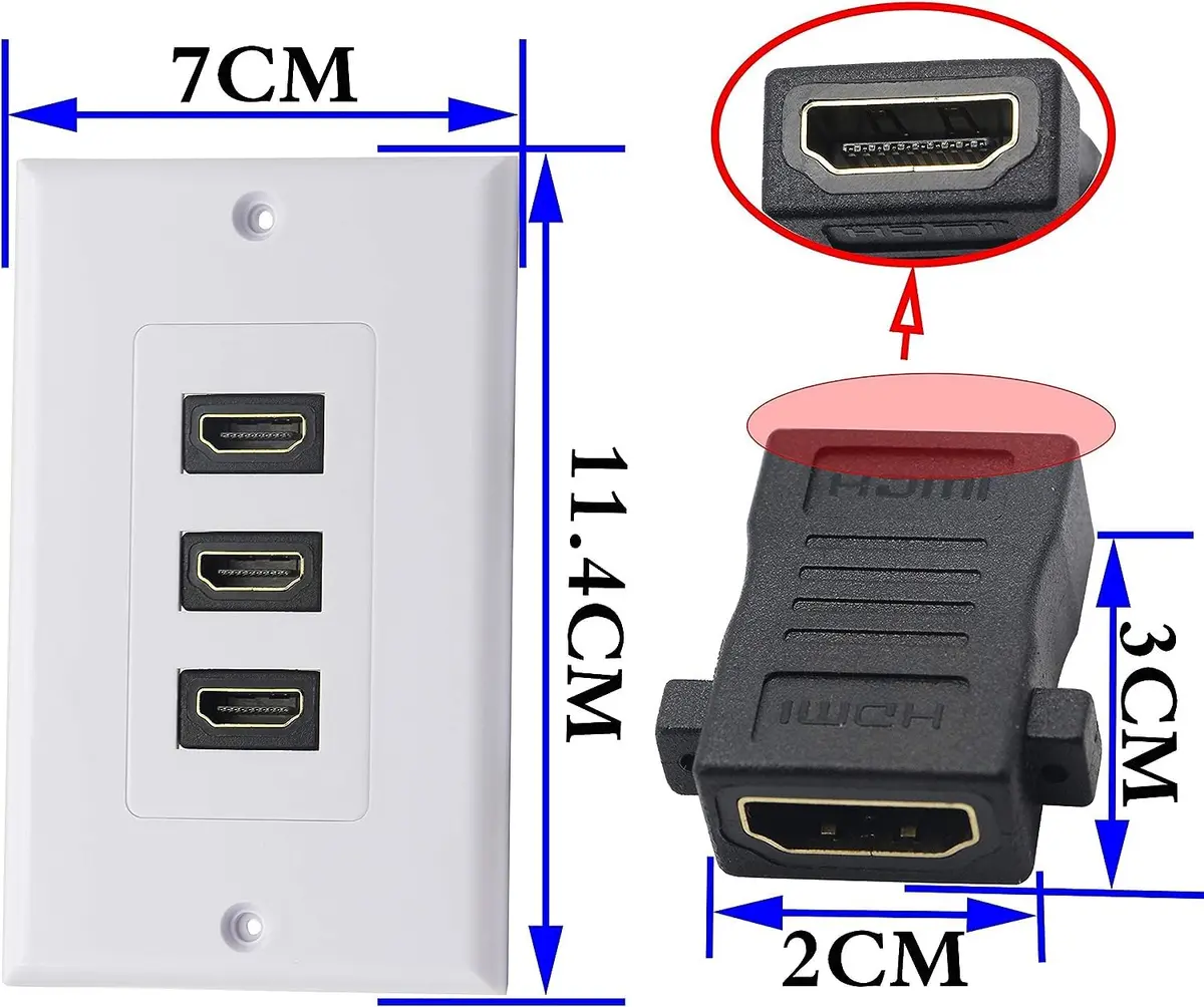 zdyCGTime 3-Port HDMI 2.0 Decorative Wall Plate 11.4cm x 7cm | Supports 4K 60Hz, Easy Install, White - view 2