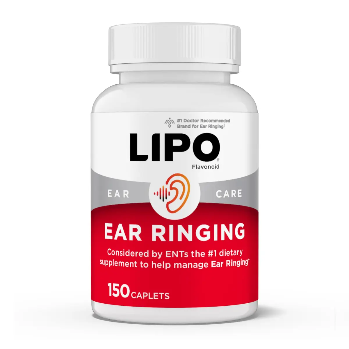 LIPO Ear Ringing Support Caplets 150 Count (675 g) | Clinically Studied Bioflavonoid Formula for Inner Ear Health - main product image