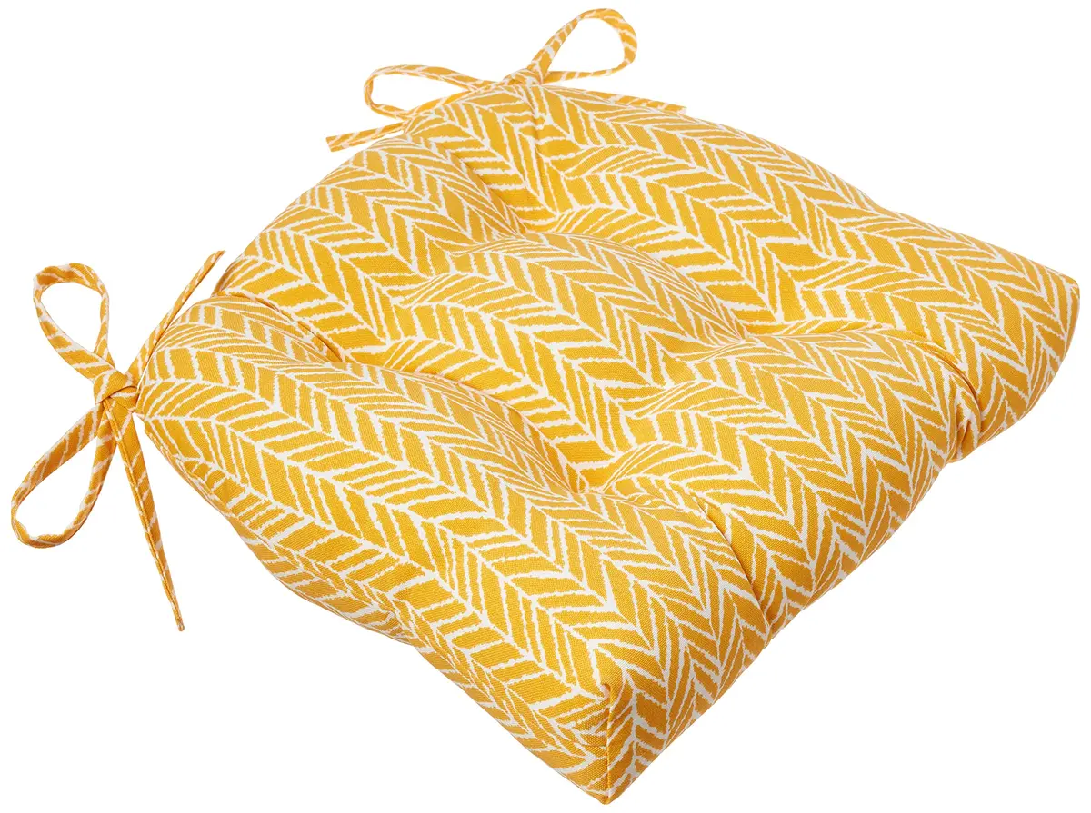 Pillow Perfect Outdoor/Indoor Herringbone Egg Yolk Reversible Chair Pads, 15.5" x 16" | Bright Yellow, 2 Pack - main product image