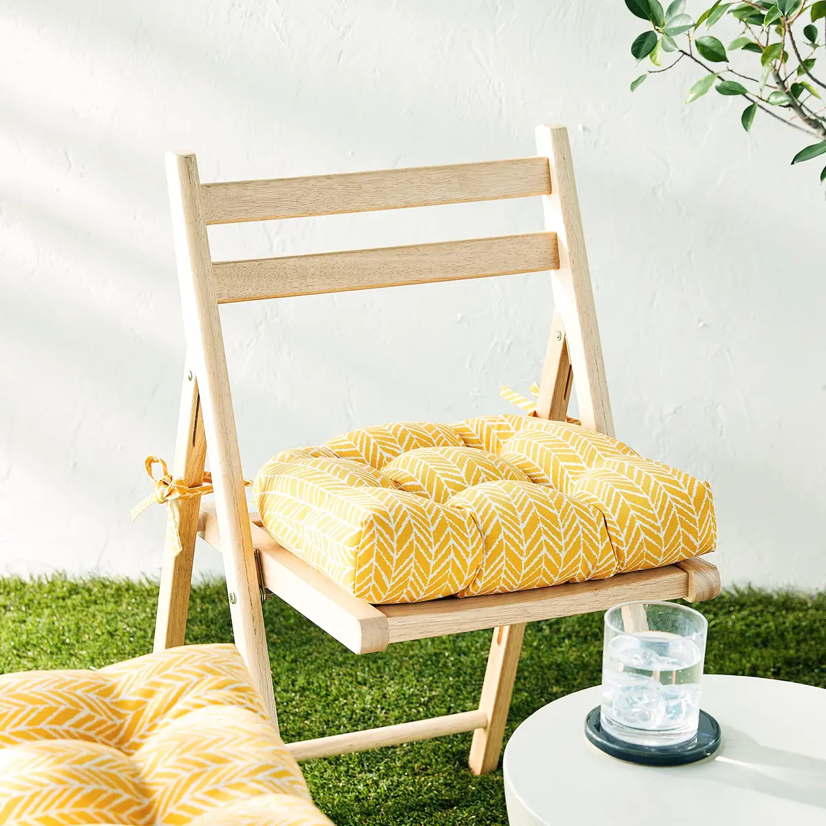 Pillow Perfect Outdoor/Indoor Herringbone Egg Yolk Reversible Chair Pads, 15.5" x 16" | Bright Yellow, 2 Pack - view 2