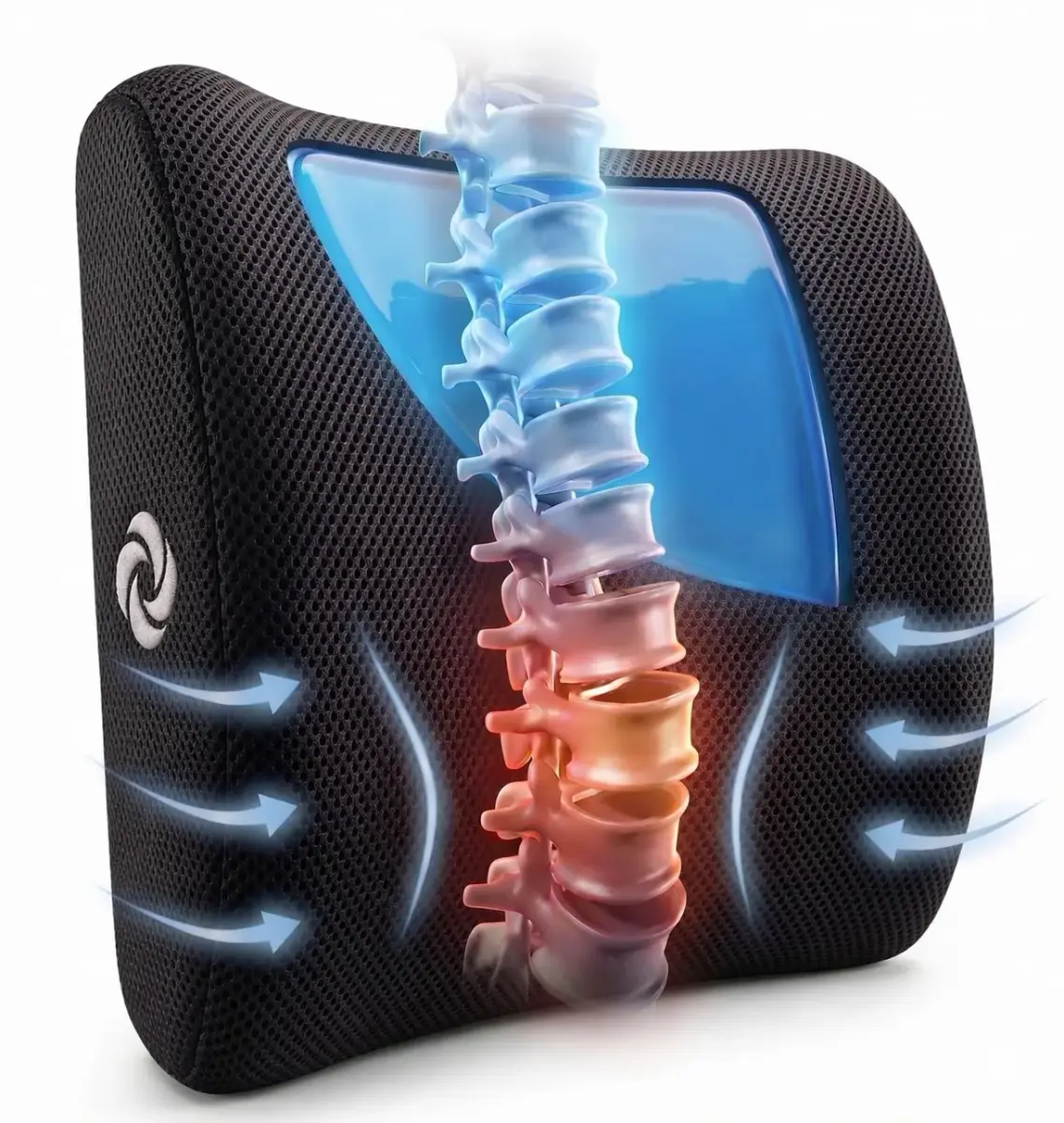 Samsonite Cooling Memory Foam Lumbar Support Pillow with Adjustable Strap & Breathable Mesh Cover | Ergonomic Back Cushion for Office Chair, Car Seat, Gaming Chair (Black Mesh) - main product image
