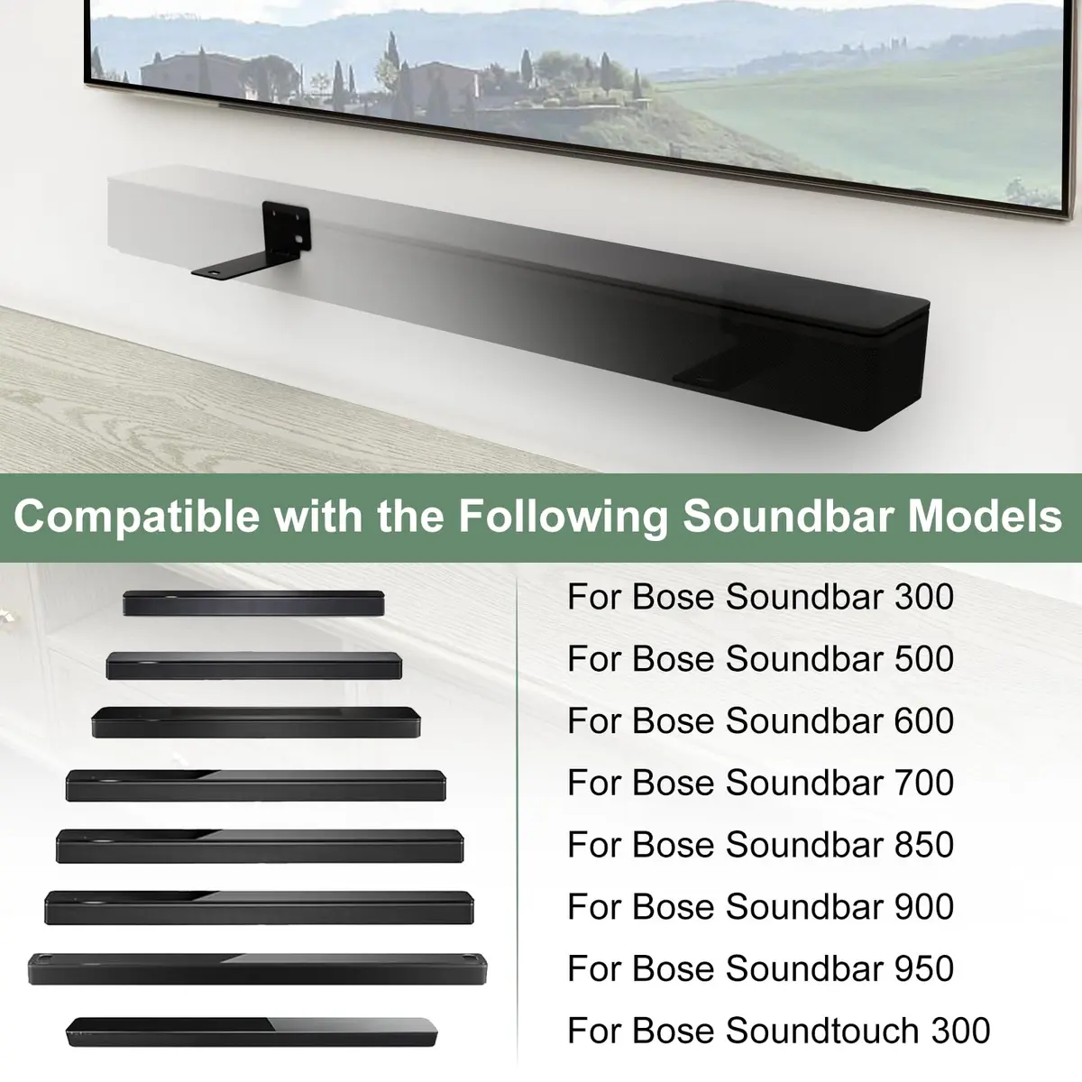 Dinghosen Wall Mount Bracket for Bose Soundbar 300, 500, 600, 700, 900, WB-300, SoundTouch 300, Black | Stainless Steel - view 2