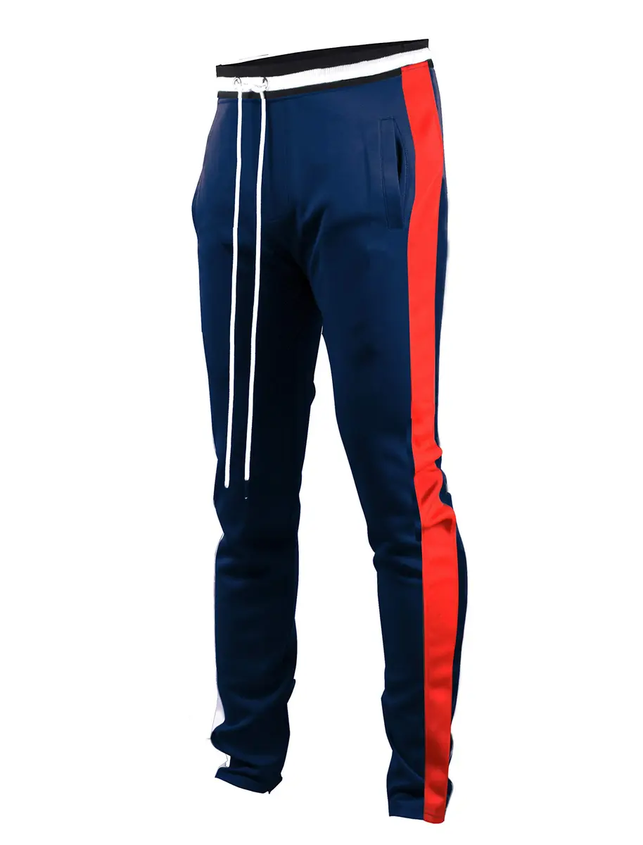 SCREENSHOT Men's Slim Fit Workout Track Pants S41700-Blue/Red | Athletic Slim Fit, Mid Rise, Cuffed, 95% Poly/5% Spandex, Small - main product image