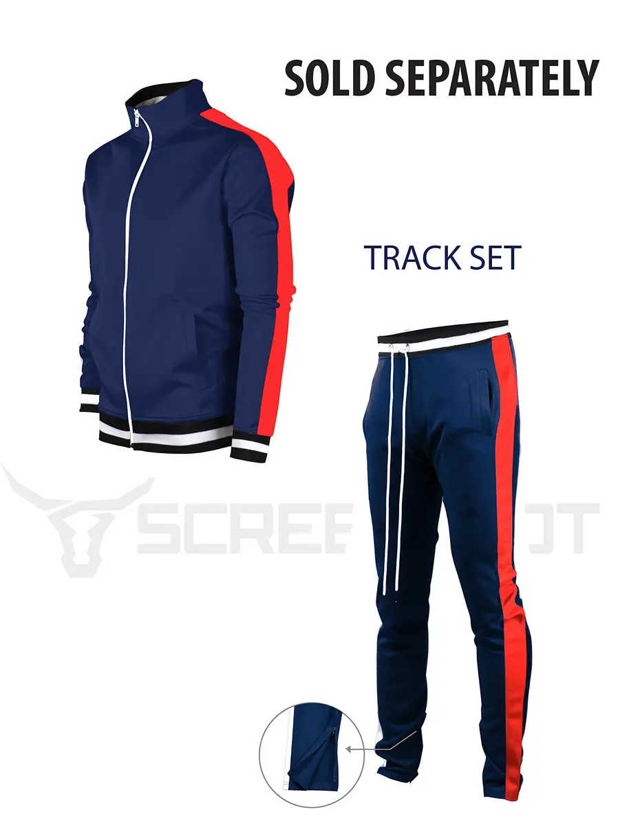 SCREENSHOT Men's Slim Fit Workout Track Pants S41700-Blue/Red | Athletic Slim Fit, Mid Rise, Cuffed, 95% Poly/5% Spandex, Small - view 5