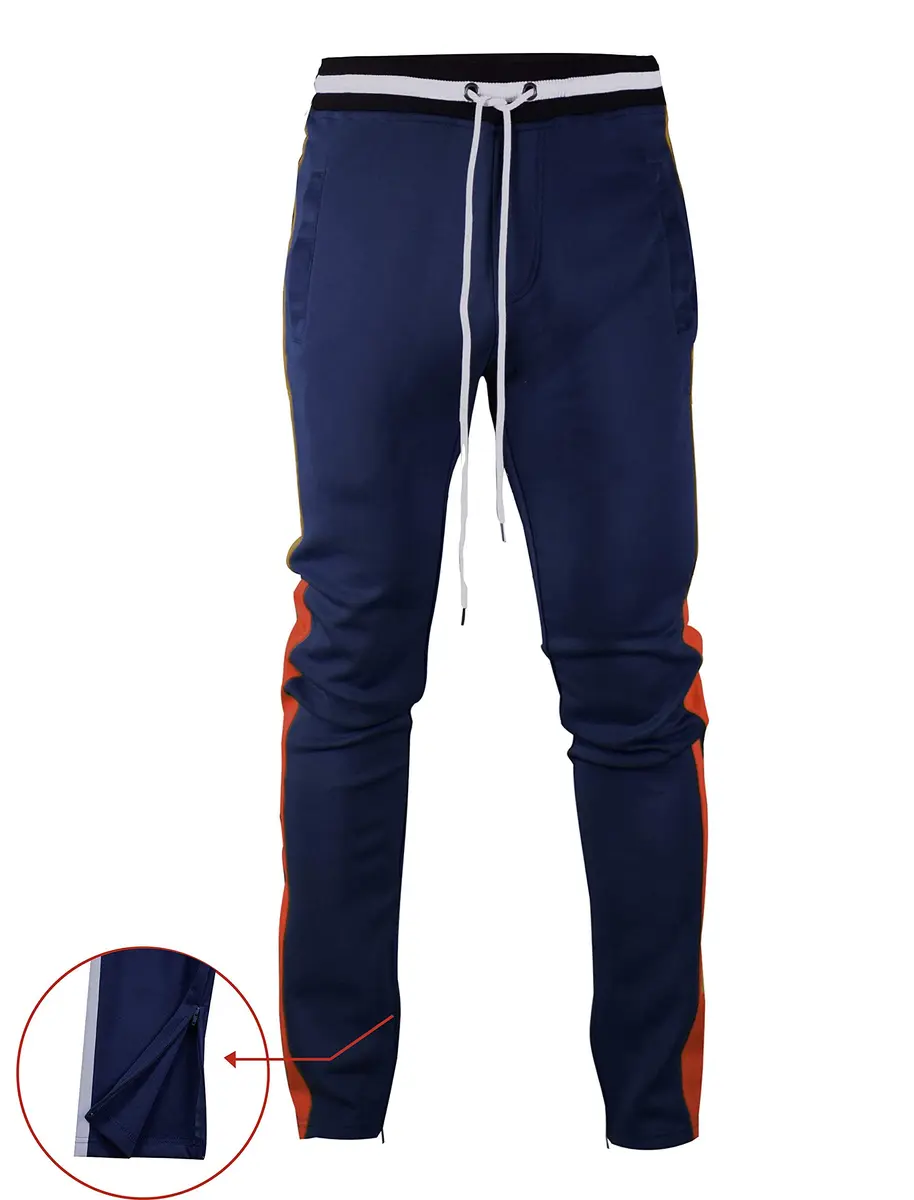 SCREENSHOT Men's Slim Fit Workout Track Pants S41700-Blue/Red | Athletic Slim Fit, Mid Rise, Cuffed, 95% Poly/5% Spandex, Small - view 3