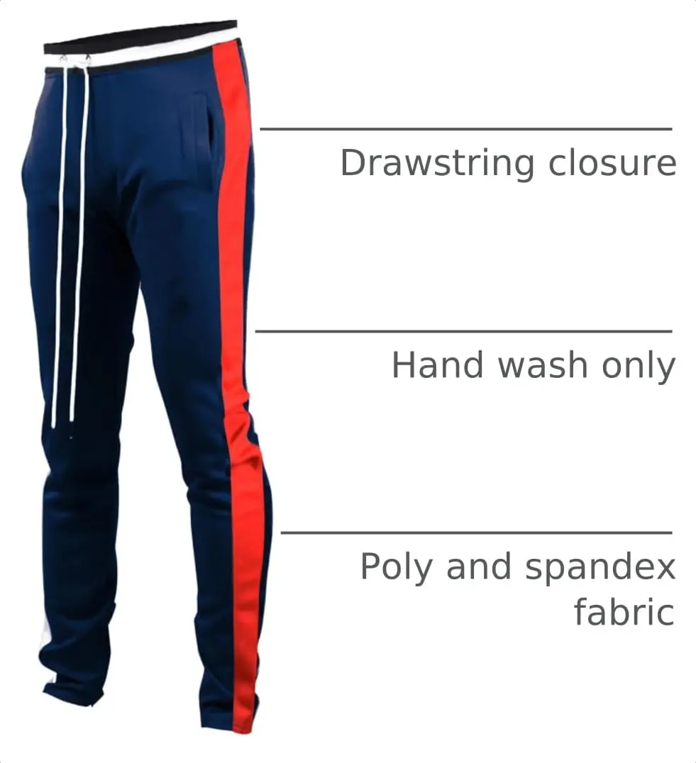 SCREENSHOT Men's Slim Fit Workout Track Pants S41700-Blue/Red | Athletic Slim Fit, Mid Rise, Cuffed, 95% Poly/5% Spandex, Small - view 4