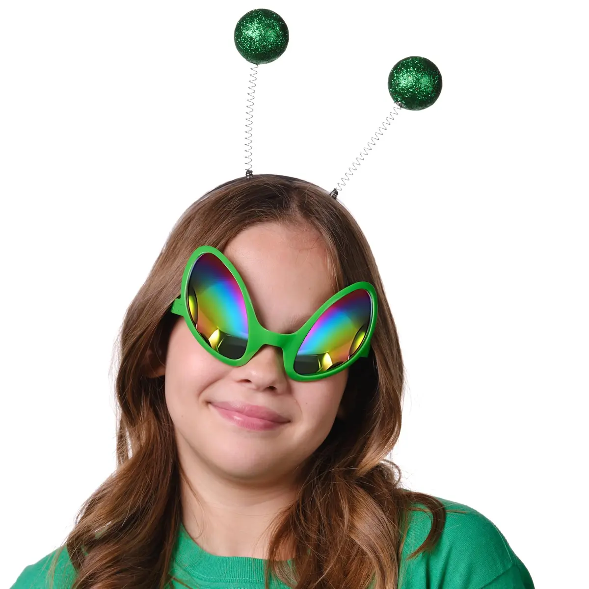 Cheerin Green Alien Headband & Glasses | Adult Space Cosplay Accessories for Halloween & Parties - view 5