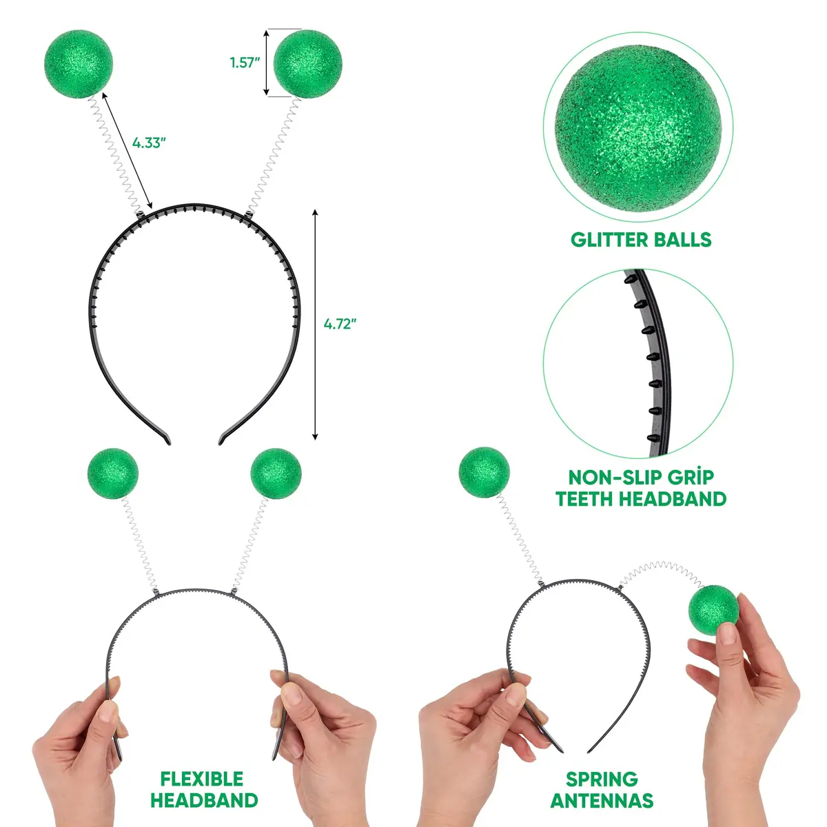 Cheerin Green Alien Headband & Glasses | Adult Space Cosplay Accessories for Halloween & Parties - view 2