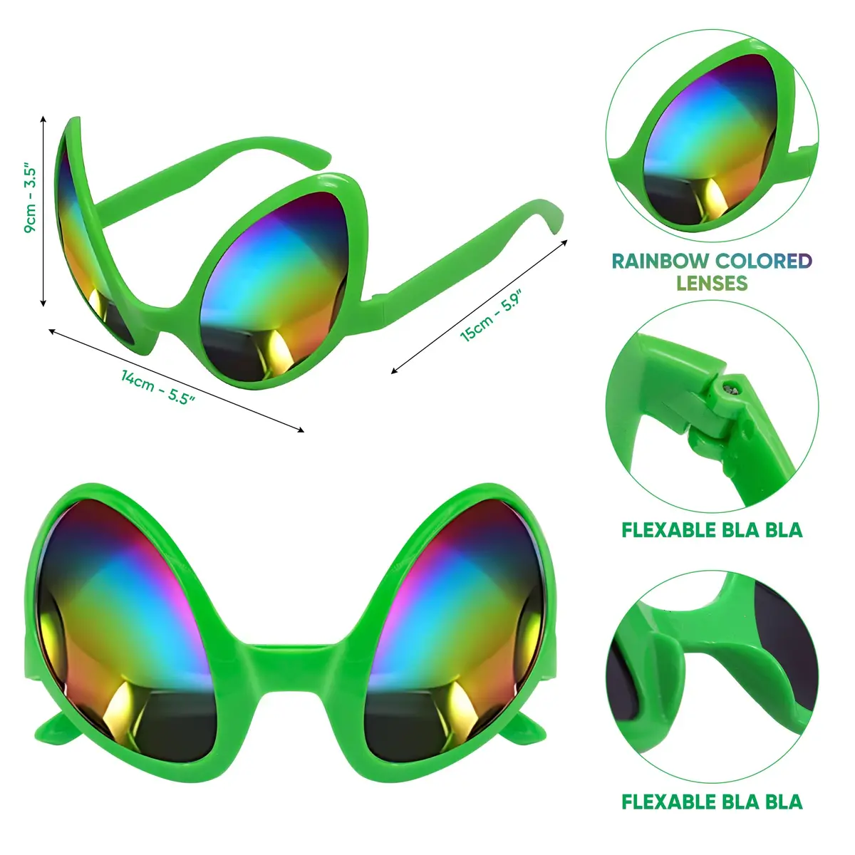 Cheerin Green Alien Headband & Glasses | Adult Space Cosplay Accessories for Halloween & Parties - view 3