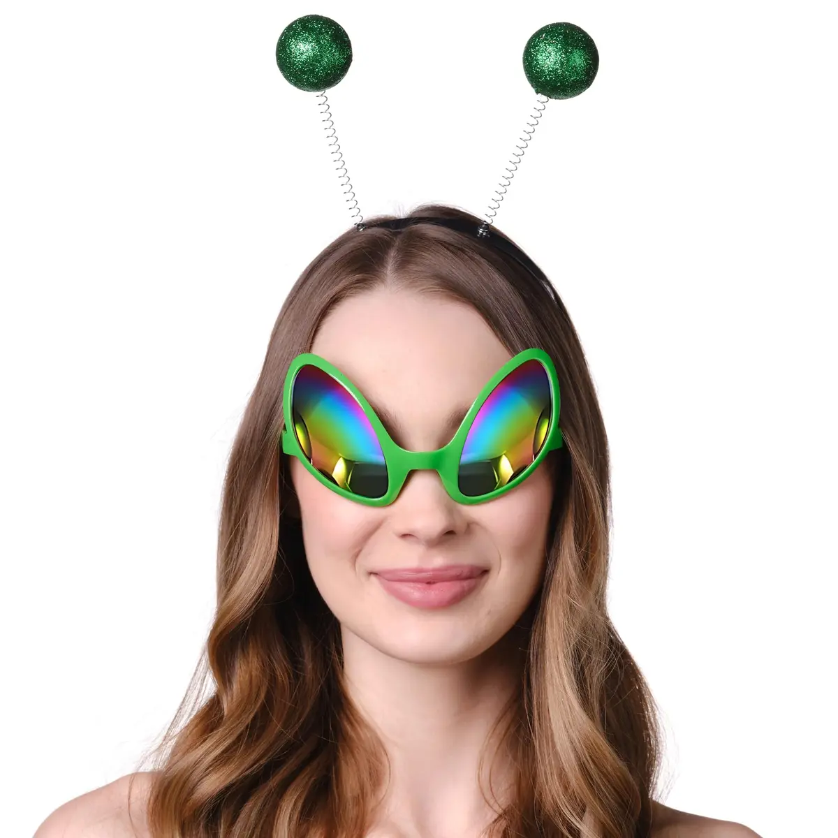 Cheerin Green Alien Headband & Glasses | Adult Space Cosplay Accessories for Halloween & Parties - view 4
