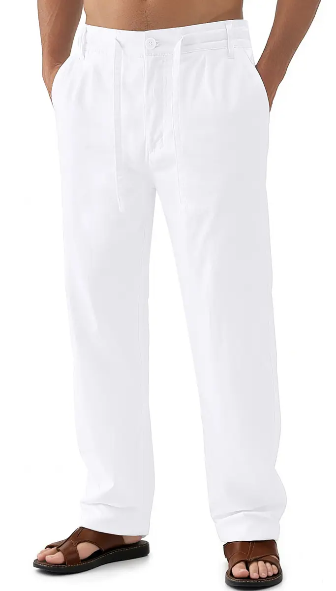 Janmid Men Casual Linen Pants White S | Breathable Summer Trousers for Men - main product image