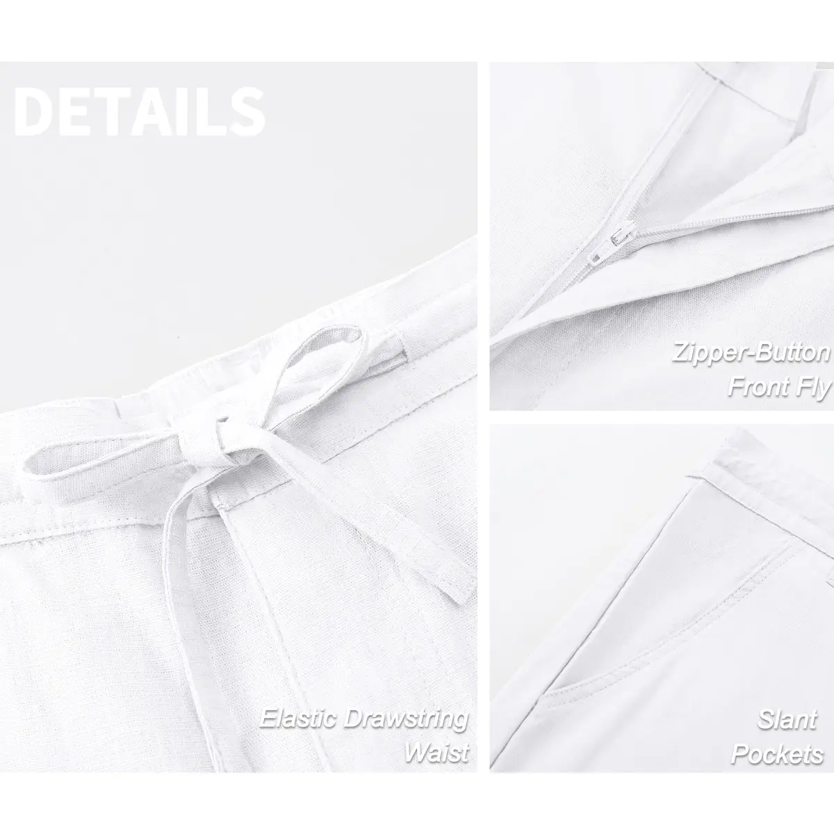 Janmid Men Casual Linen Pants White S | Breathable Summer Trousers for Men - view 5