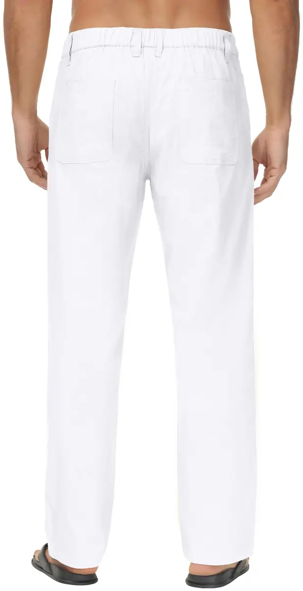Janmid Men Casual Linen Pants White S | Breathable Summer Trousers for Men - view 2