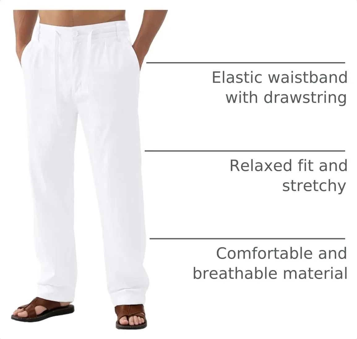 Janmid Men Casual Linen Pants White S | Breathable Summer Trousers for Men - view 4