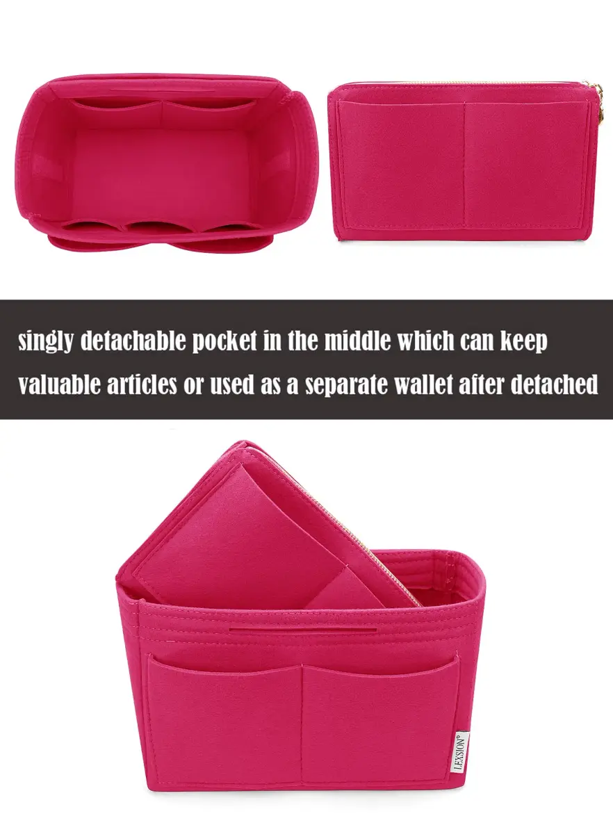 LEXSION Felt Purse Bag Organizer Insert with Zipper, Rosy XL (34cm x 18cm x 17cm) | Keeps Handbags Shipshape - view 2