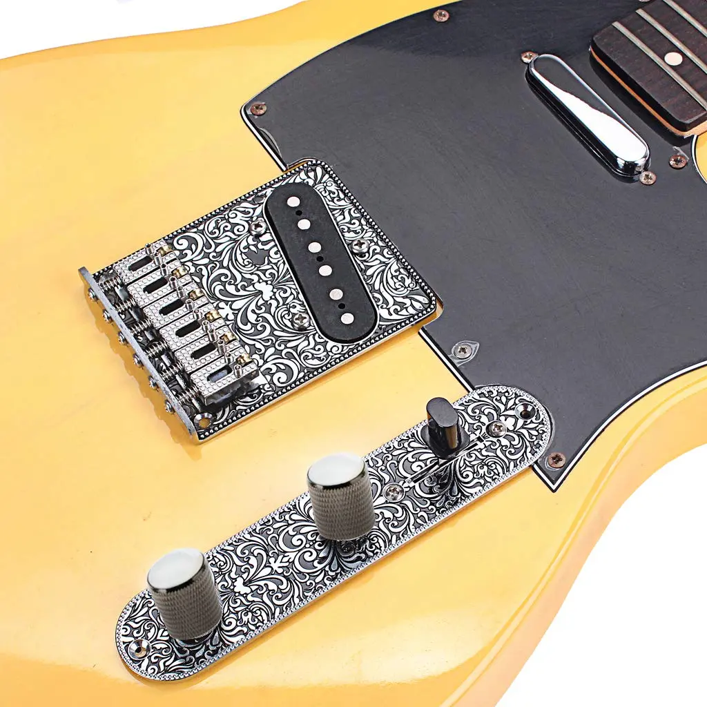 Alnicov 6 Strings Saddle Bridge Plate, 3 Way Switch Control Plate, Neck Pickup Set for Fender Telecaster Electric Guitars Replacement Parts (Black) | Guitar Hardware Kit - view 5