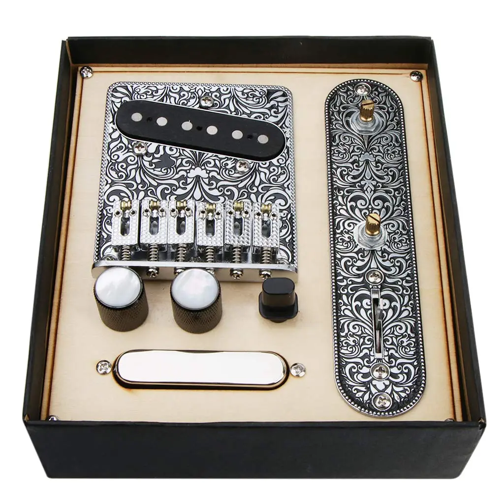 Alnicov 6 Strings Saddle Bridge Plate, 3 Way Switch Control Plate, Neck Pickup Set for Fender Telecaster Electric Guitars Replacement Parts (Black) | Guitar Hardware Kit - view 8