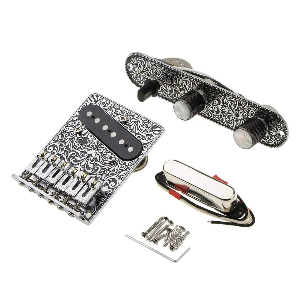 Alnicov 6 Strings Saddle Bridge Plate, 3 Way Switch Control Plate, Neck Pickup Set for Fender Telecaster Electric Guitars Replacement Parts (Black) | Guitar Hardware Kit - view 3
