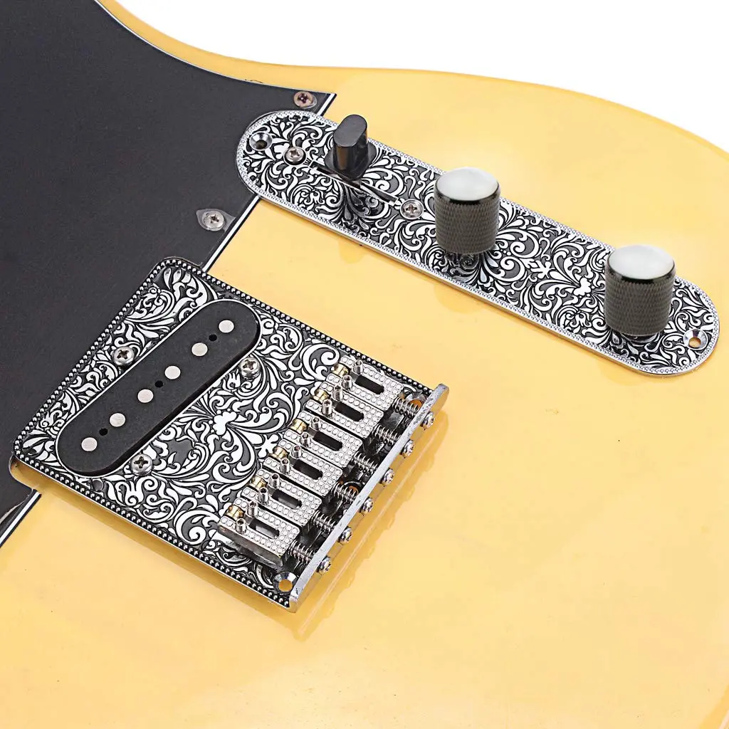 Alnicov 6 Strings Saddle Bridge Plate, 3 Way Switch Control Plate, Neck Pickup Set for Fender Telecaster Electric Guitars Replacement Parts (Black) | Guitar Hardware Kit - view 4