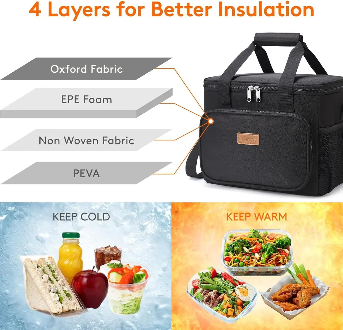 Lifewit Insulated Lunch Box for Men, 15L | Large Cooler Bag with Zipper & Shoulder Strap - view 3