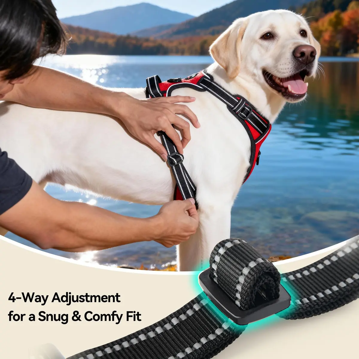 PHOEPET Reflective Dog Harness No Pull Large Breed Vest | Adjustable, Breathable Oxford, Reflective Material - view 6