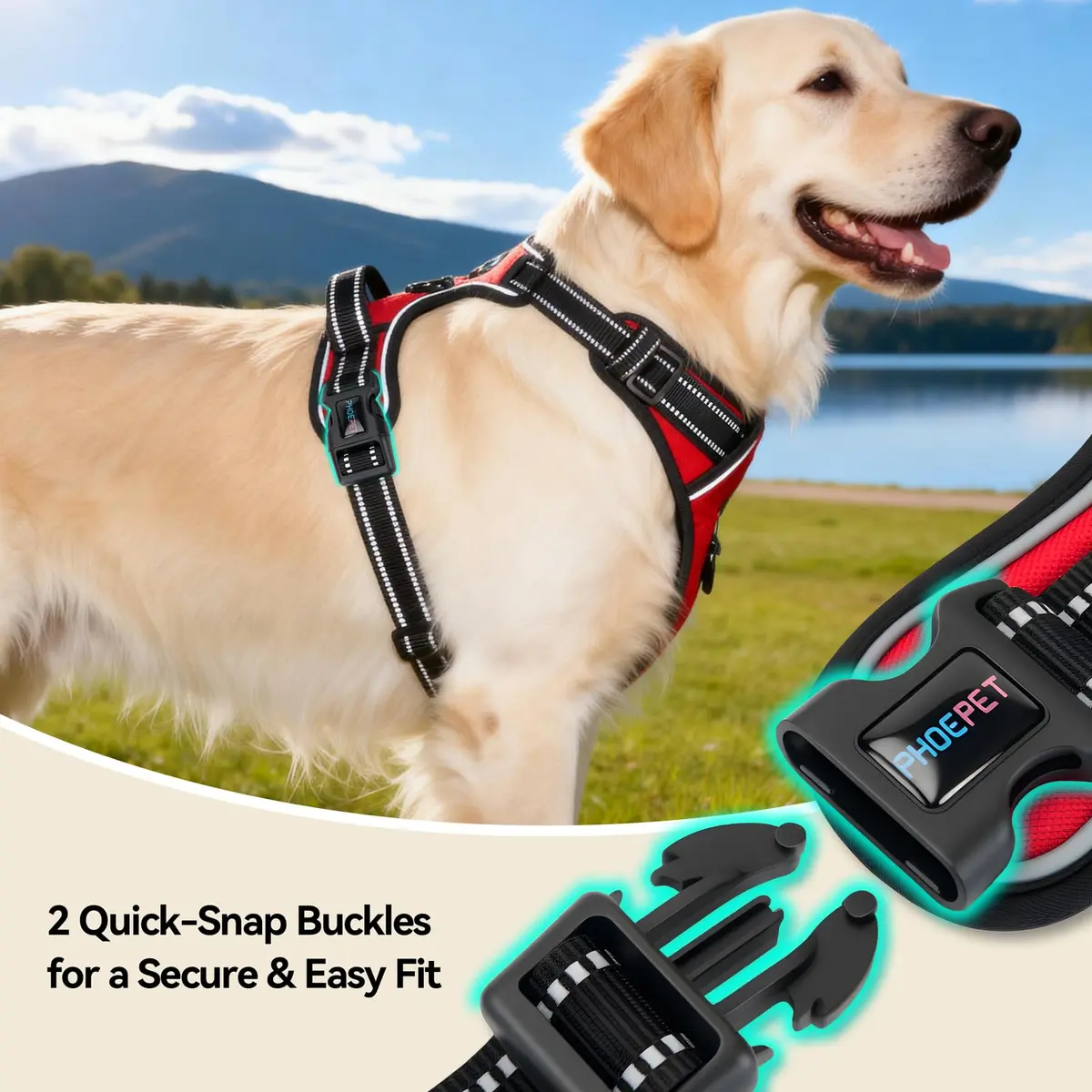 PHOEPET Reflective Dog Harness No Pull Large Breed Vest | Adjustable, Breathable Oxford, Reflective Material - view 7
