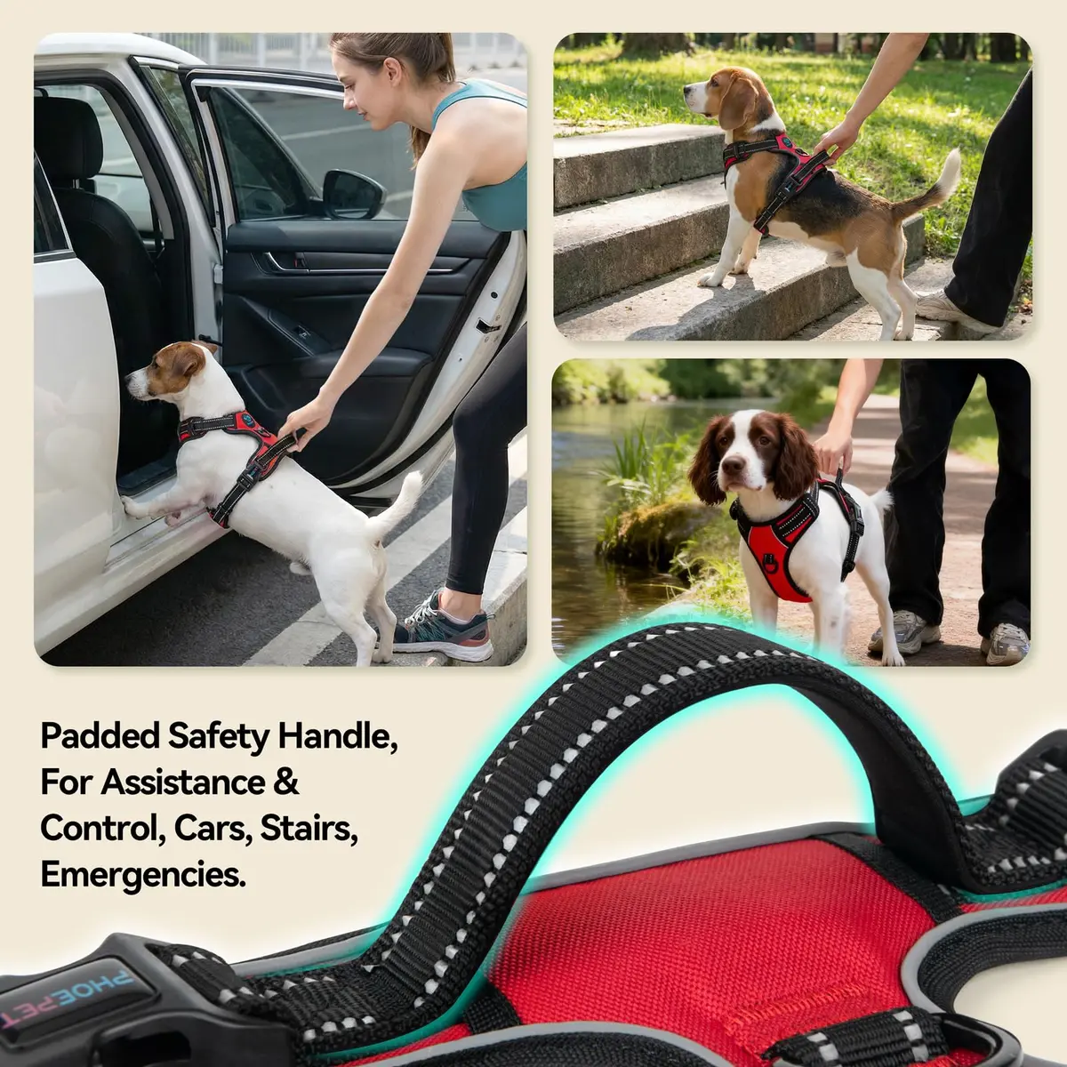 PHOEPET Reflective Dog Harness No Pull Large Breed Vest | Adjustable, Breathable Oxford, Reflective Material - view 4