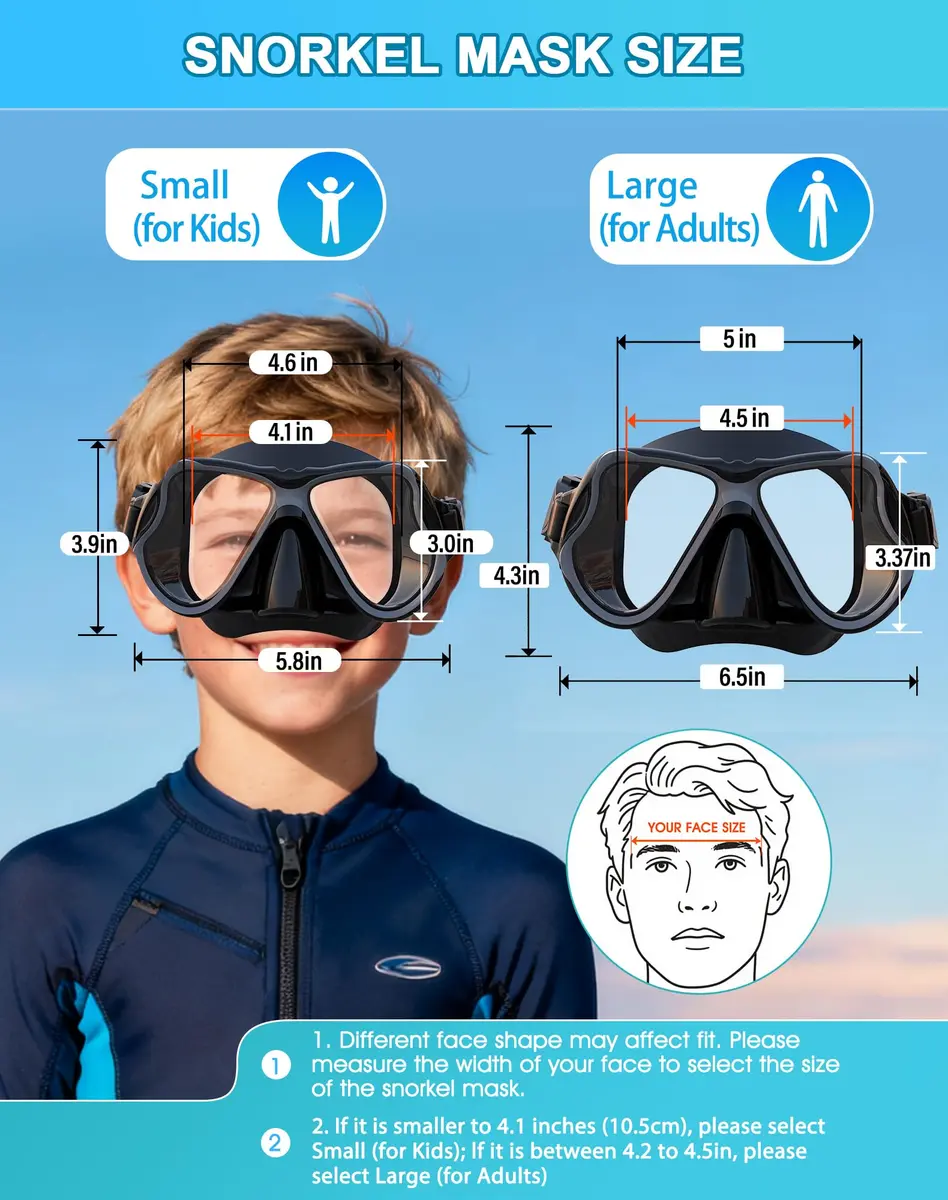 Greatever Snorkeling Gear for Adults Kids | Dry Snorkel Mask Set Anti-Fog with Wide View - view 5