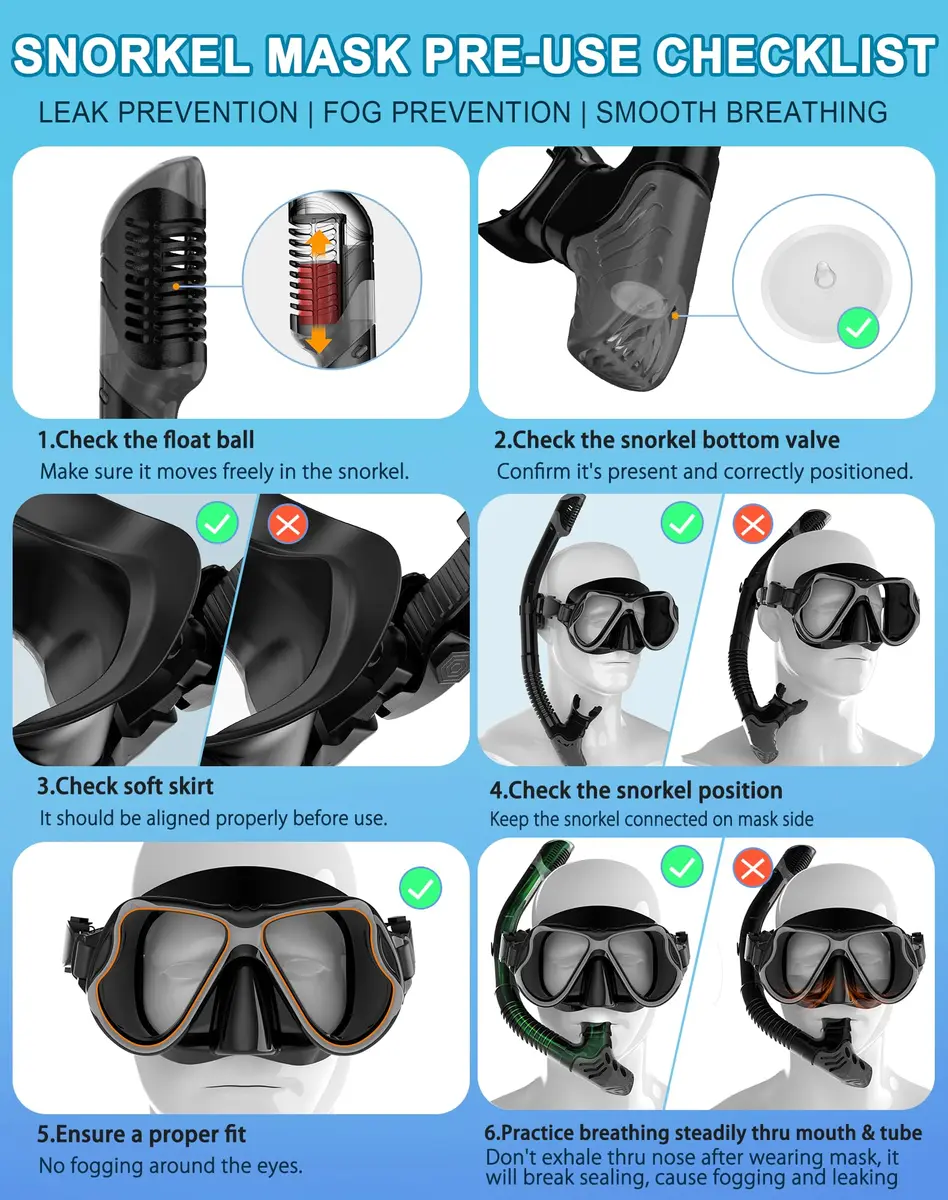 Greatever Snorkeling Gear for Adults Kids | Dry Snorkel Mask Set Anti-Fog with Wide View - view 6