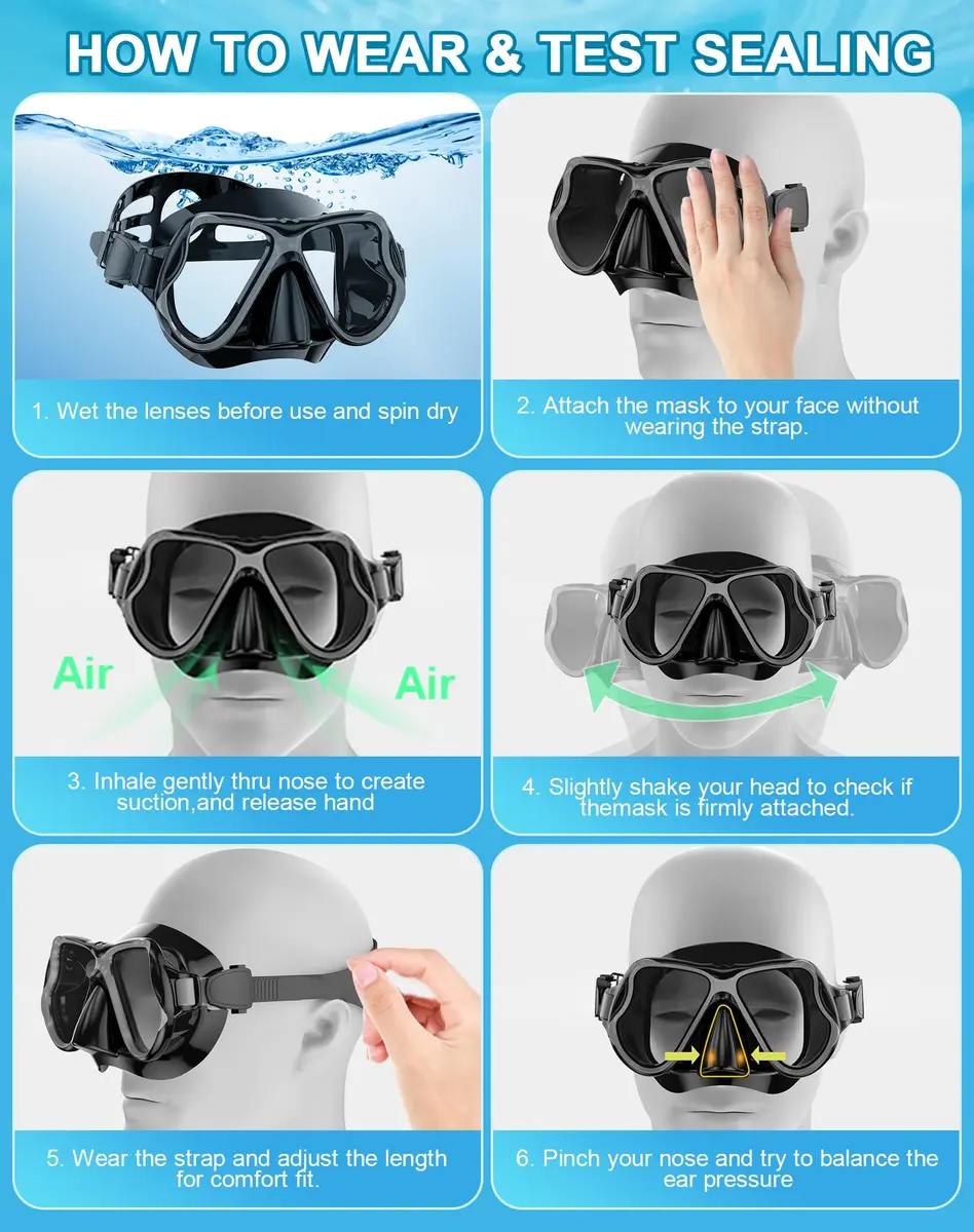 Greatever Snorkeling Gear for Adults Kids | Dry Snorkel Mask Set Anti-Fog with Wide View - view 7