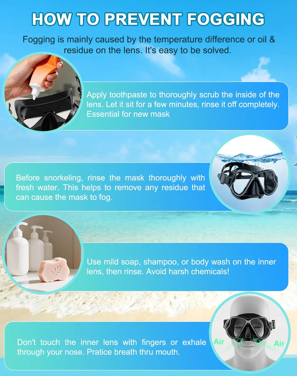 Greatever Snorkeling Gear for Adults Kids | Dry Snorkel Mask Set Anti-Fog with Wide View - view 9