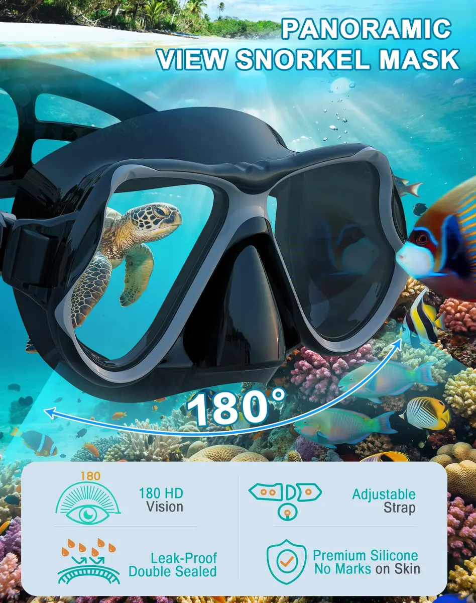 Greatever Snorkeling Gear for Adults Kids | Dry Snorkel Mask Set Anti-Fog with Wide View - view 2