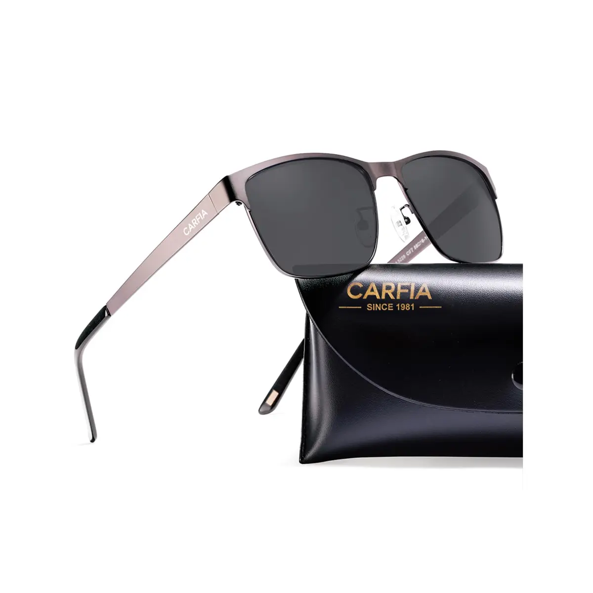 CARFIA Polarized Sunglasses for Men Spring Hinge Metal Frame CA5225 | Classic Square Design, UV400, Spring Hinge, Includes Leather Case - main product image