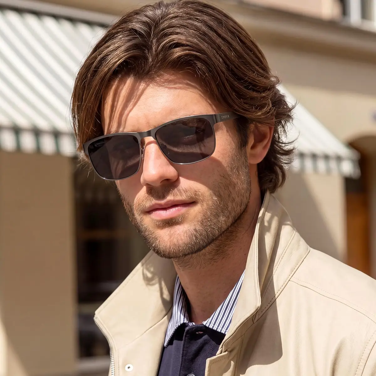 CARFIA Polarized Sunglasses for Men Spring Hinge Metal Frame CA5225 | Classic Square Design, UV400, Spring Hinge, Includes Leather Case - view 2