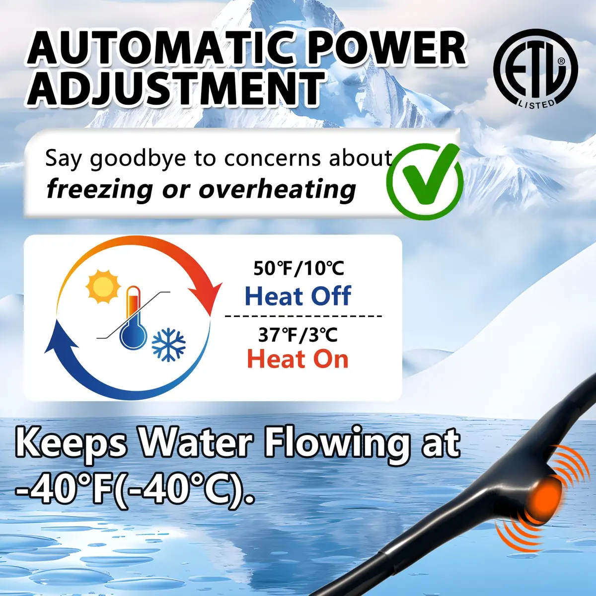 HEATIT 100 ft Self-Regulating Pipe Heat Cable with Thermostat ETL Listed 3W | Pipe Freeze Protection in Extreme Weather - view 6